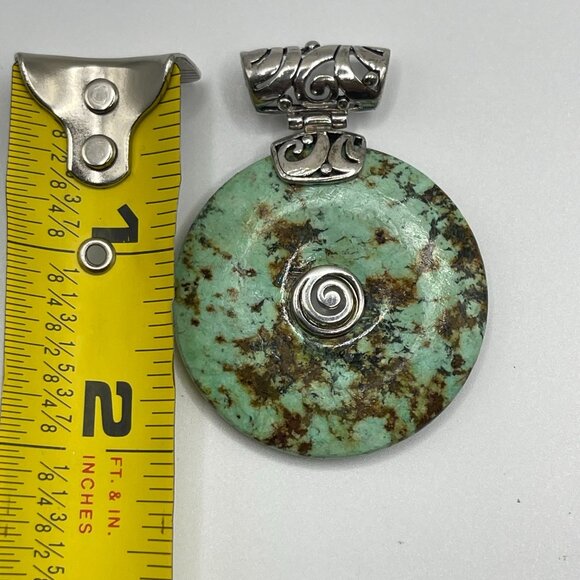 Turquoise Sterling Silver Pendant .925 CFJ Filigree Bail Swirl artisan pendant - Picture 7 of 8